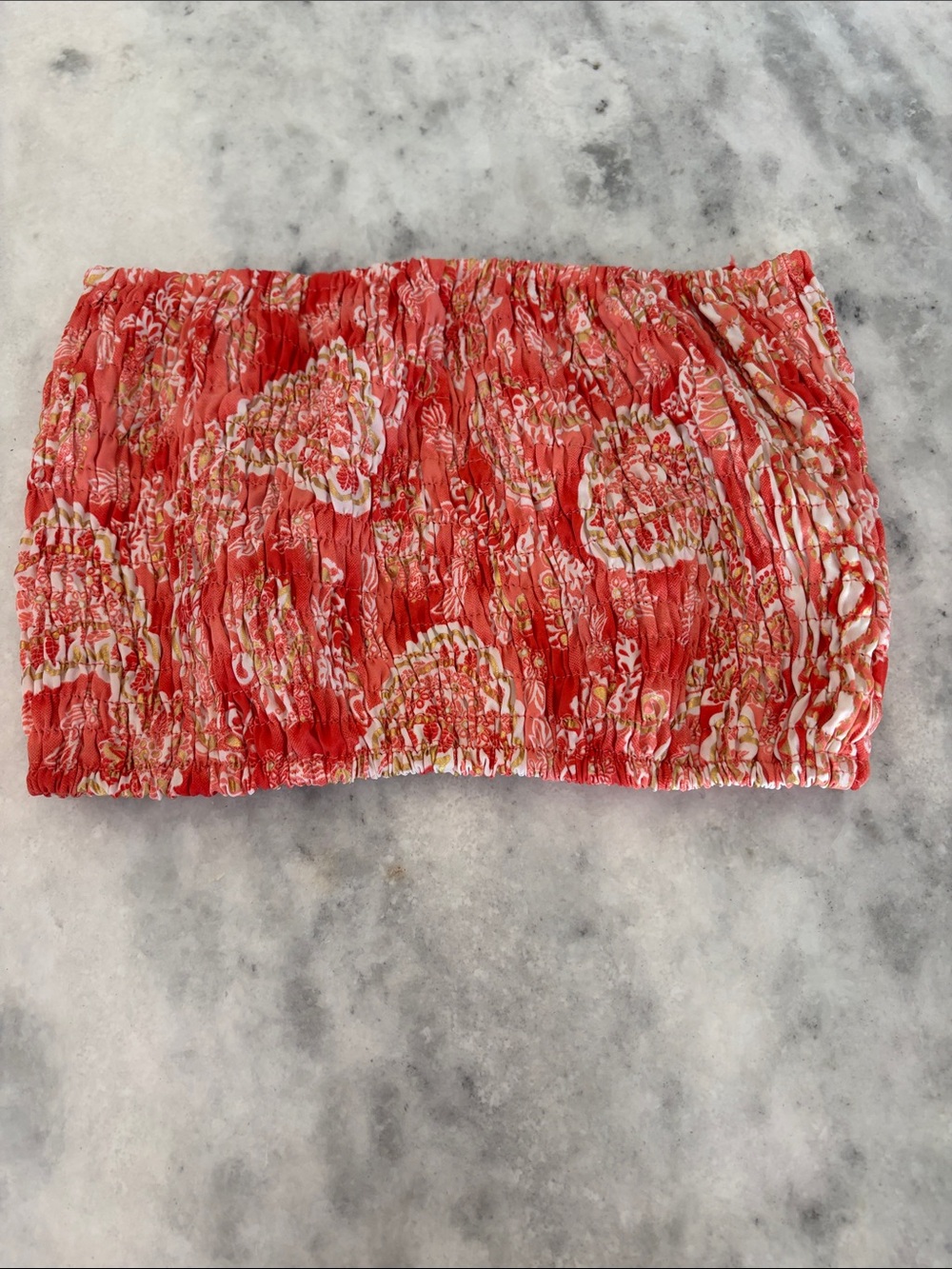 AREA Coral Floral Smocked Tube Crop Top